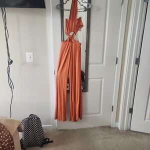 Women's Orange Halter Jumpsuit